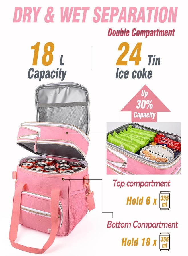 CaCTOUR Lunch Bag Women, Double Deck Insulated Lunch Box Women - Expandable Leakproof Reusable Lunch Cooler Bag for Work Shift Outdoor Picnic Daytrip (Pink,18L) - Image 3